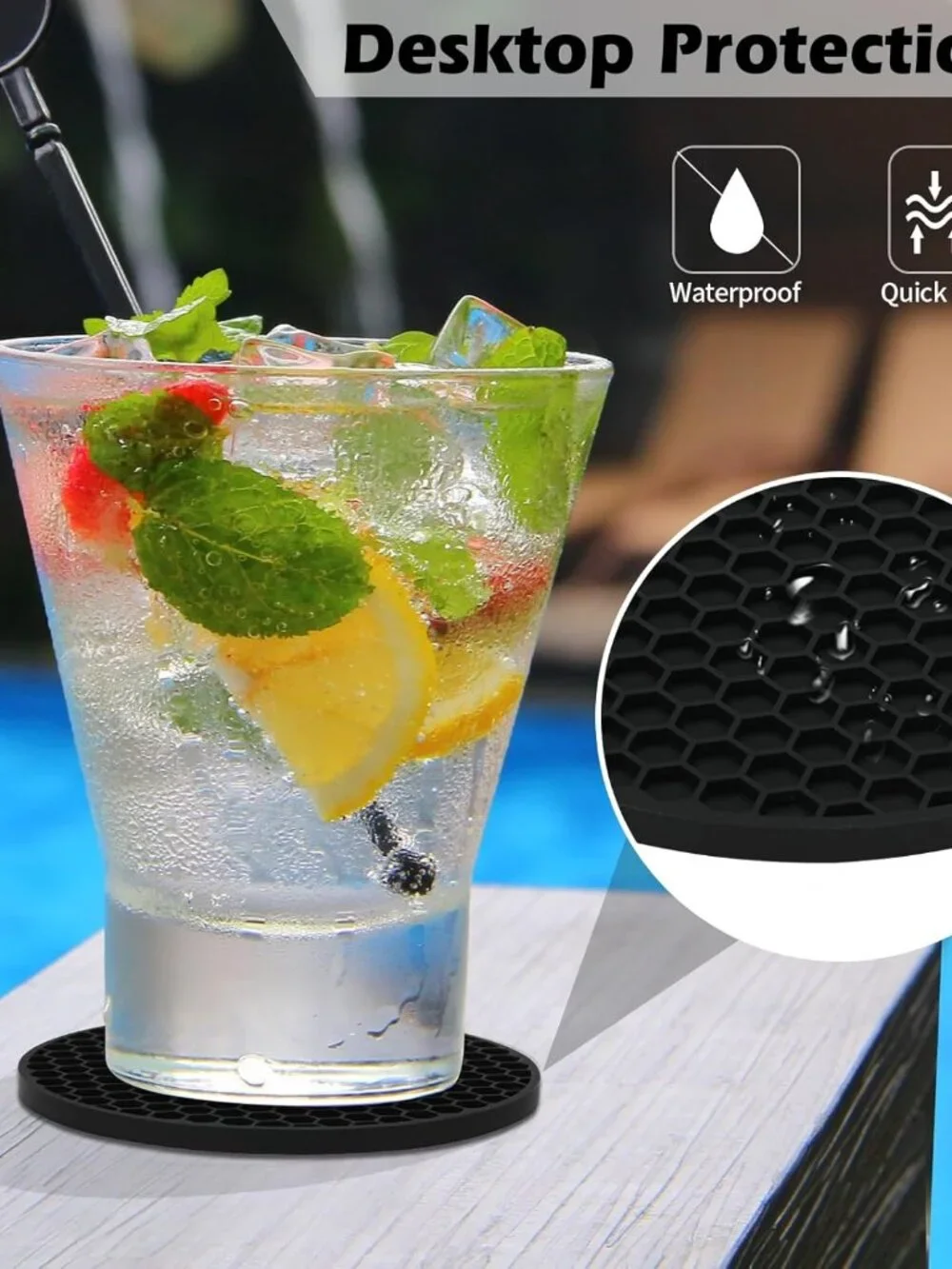 Silicone Coasters Set of 6 with Holder — Non-Slip Drink Coasters for Coffee Tabl